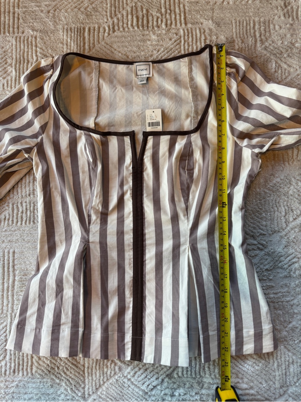 NWT Anthropologie Maeve Striped Square Neck Peplum Blouse Size M Brown White - Picture 12 of 13
